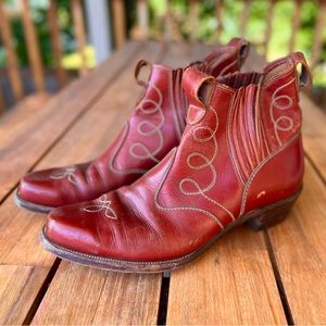 VINTAGE - Western Ankle Booties - Cognac Leather